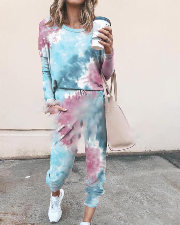 Tie Dye 2 Peice Set Women Elegant Pants Set Casual Outfits Jogger