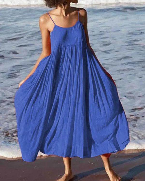 Women Summer Swing Spaghetti Cotton Holiday Boho Maxi Dresses
