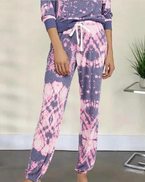 Casual Tye Dye Half Sleeve Adjustable Waistband Loungewear
