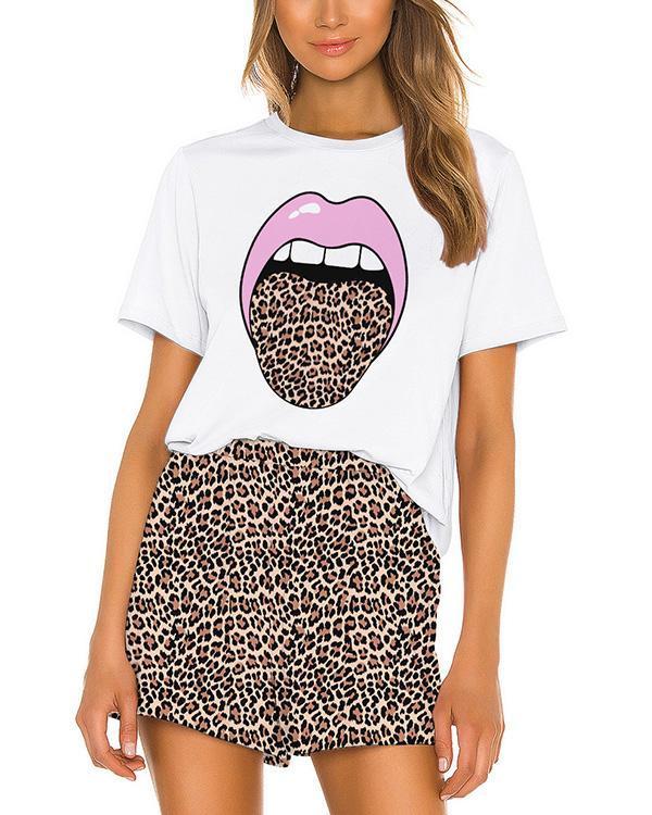 Stretchy Cute Print Short Sleeve Pajamas