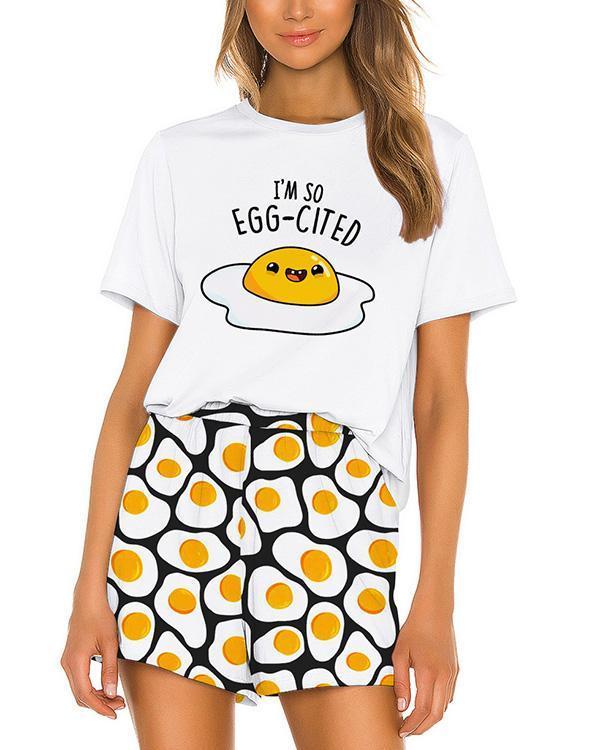 Stretchy Cute Print Short Sleeve Pajamas