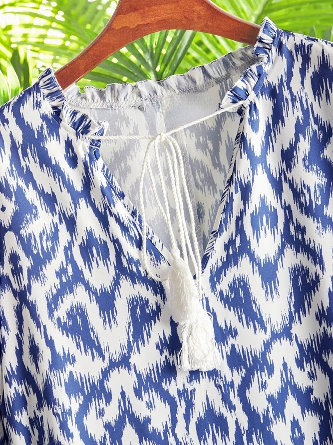 Half Sleeve Floral Fall  Casual Geometric Plus Size Boho Dress